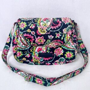 Vera Bradley Quilted Paisley Crossbody Bag Navy Pink Floral Flap Shoulder Purse